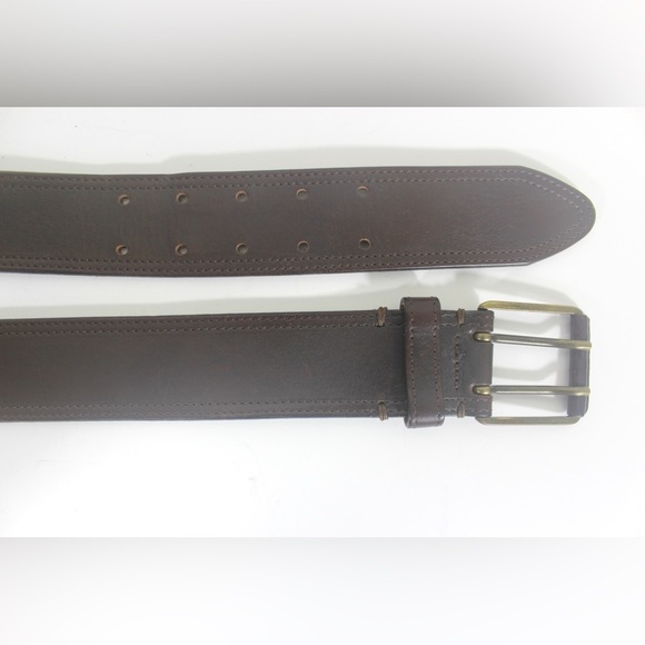 Italian Brown Leather Vintage Belt with Double Prong Brass Buckle Adjustable - Picture 6 of 7